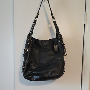 Badgley Mischka Black Shoulder Bag with Gold Accents